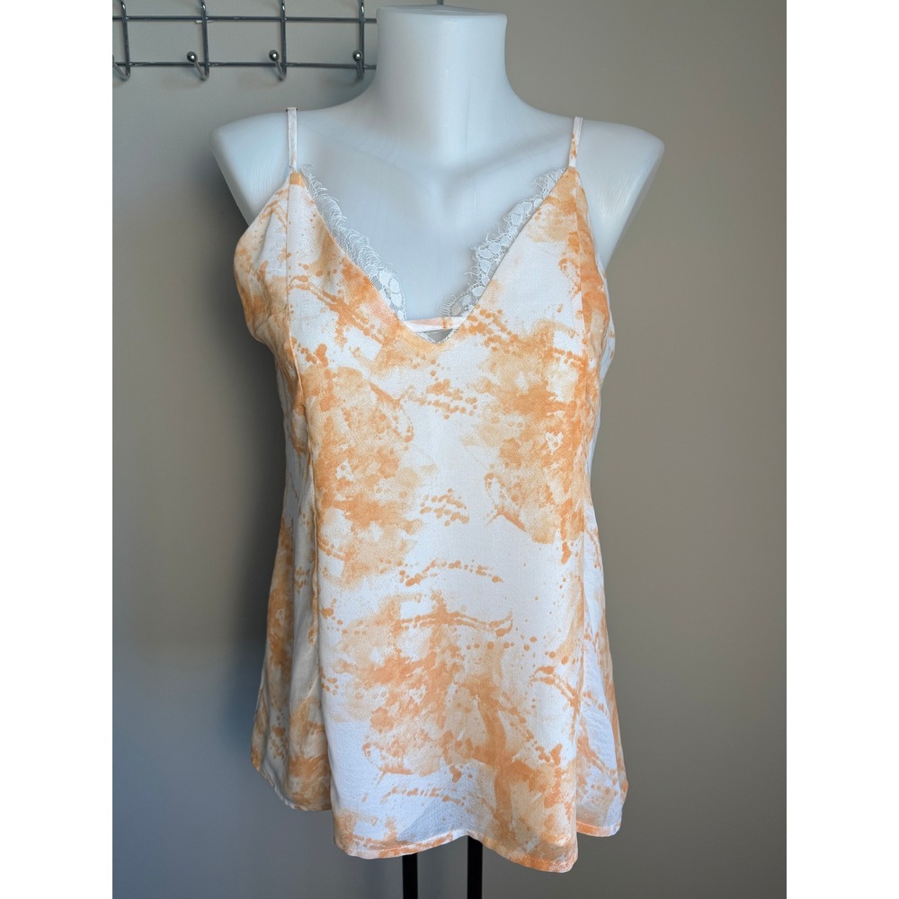 Amaryllis Womens Orange Marble Lace Trim Cami S Boho Chic Summer Layering